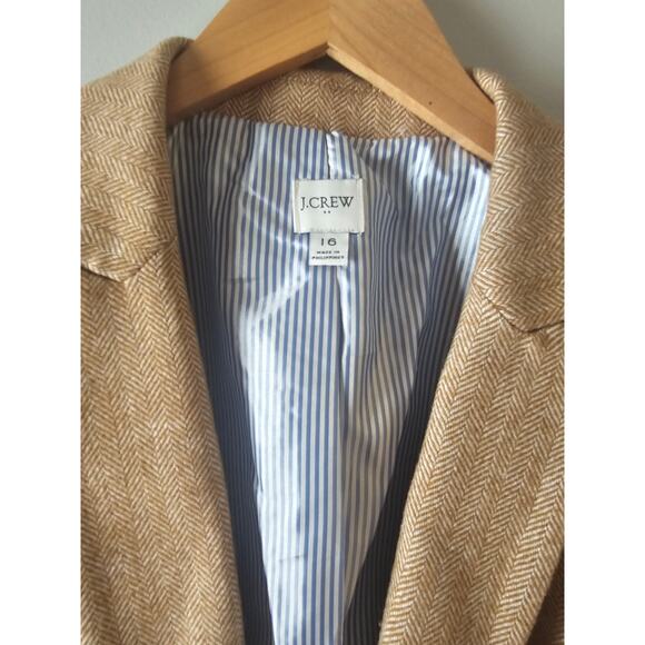 J Crew tan Herringbone wool-blend Holland blazer sz 16 $250 - Picture 6 of 9